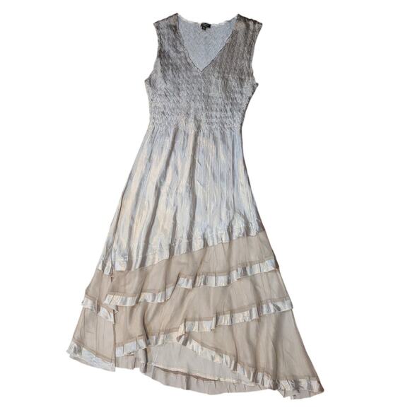 Komarov tiered charmeuse & chiffon dress in Champagne Size S - Picture 3 of 11